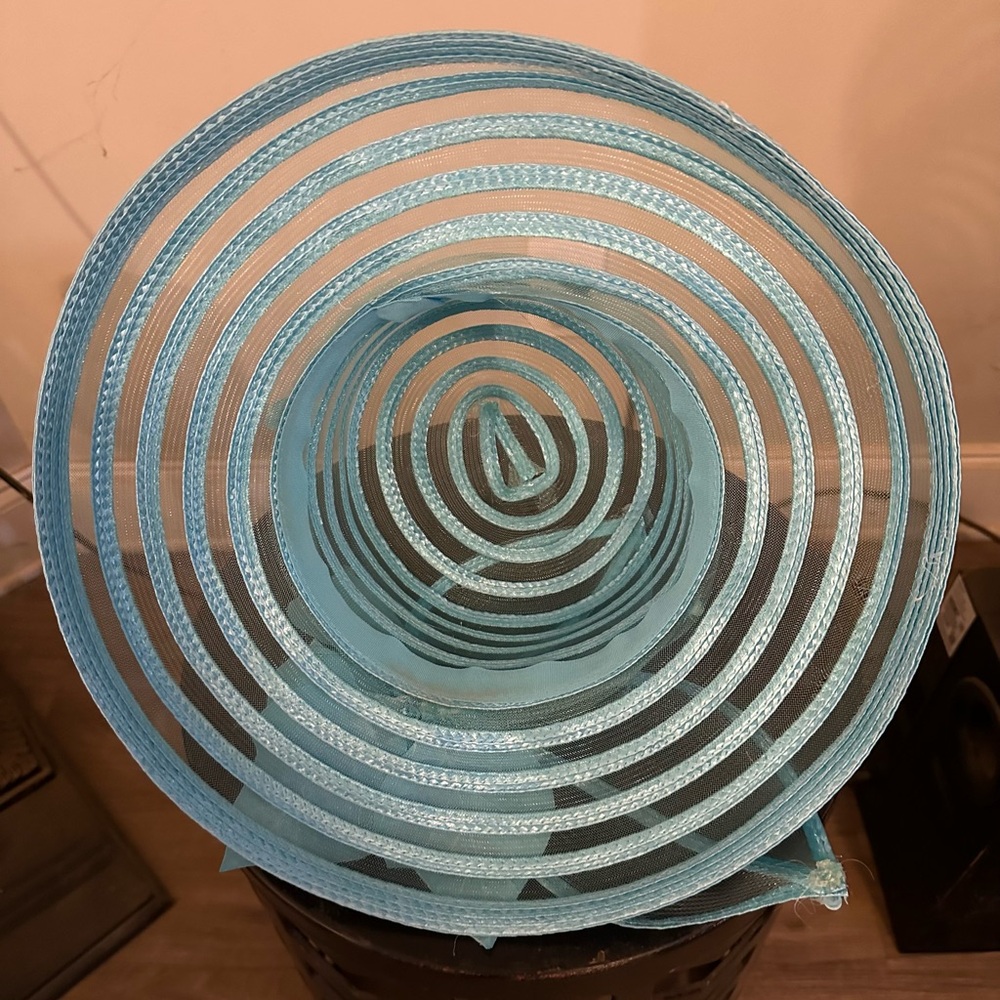 Blue Organza and straw hat flower accent perfect for derby, church, wedding - Picture 6 of 6